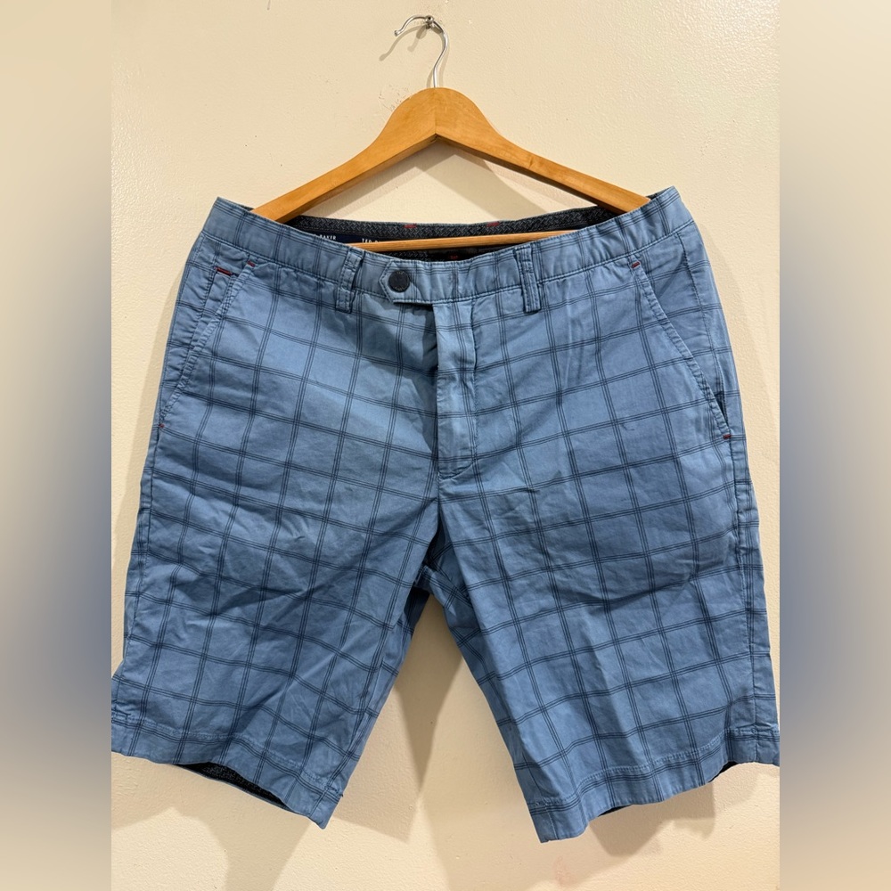 Ted Baker Blue Windowpane Flat-Front Shorts